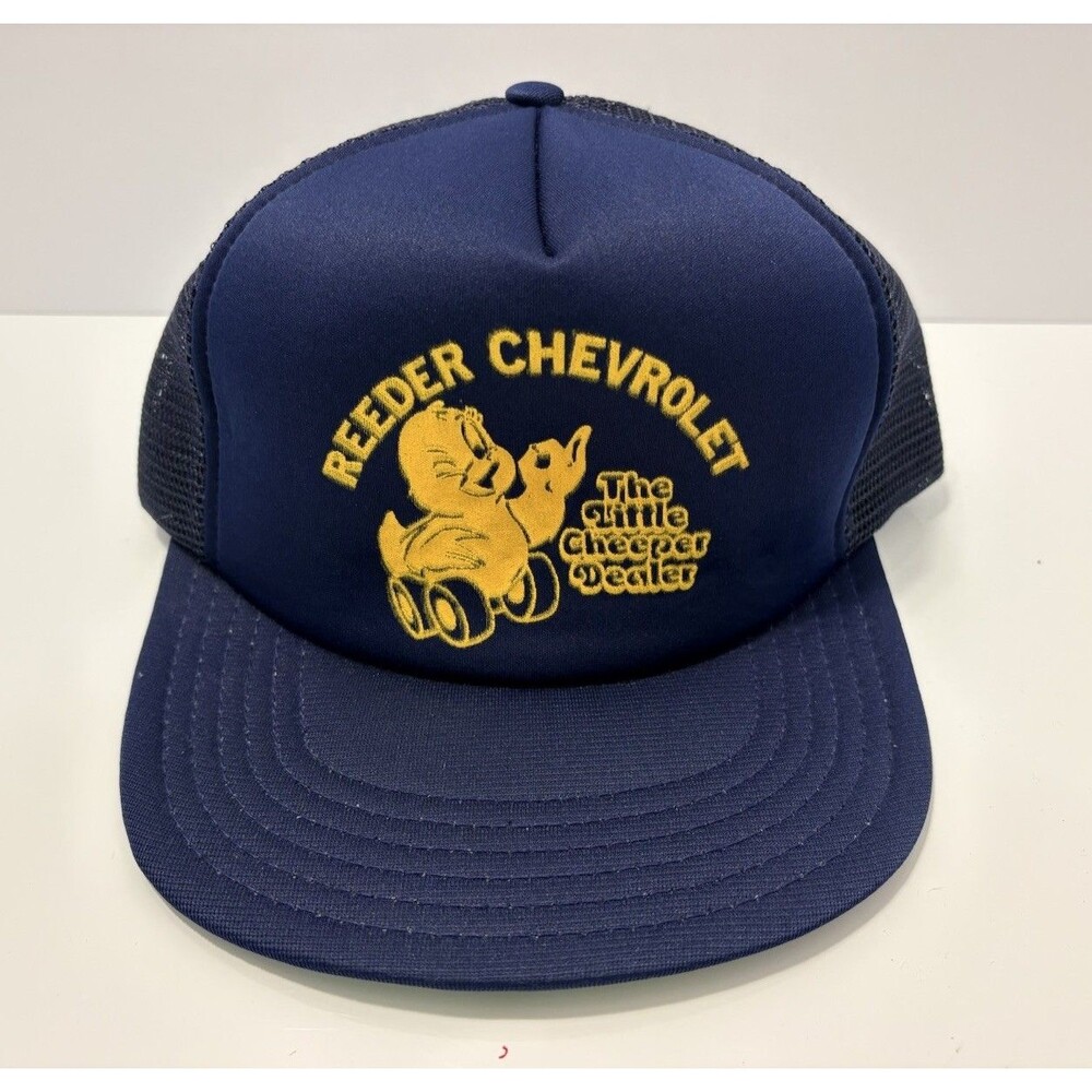 Reeder Chevrolet Trail Trucker Snapback Hat Cap VTG Retro Blue